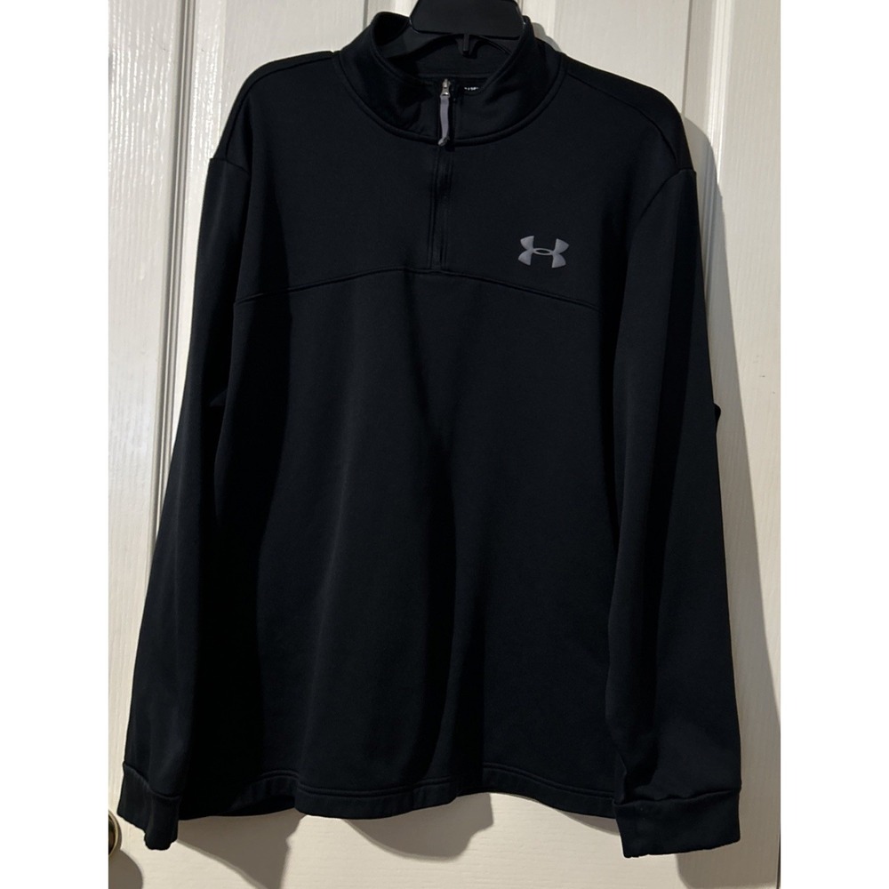 Under Armour 1/4 Zip Fleece Sweater Black Men's 2XL Mock Neck Grey Logo